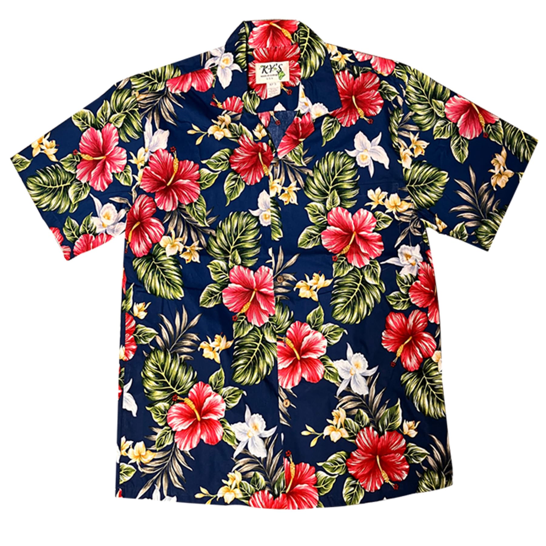 KY´s Camicia hawaiana originale in cotone con bottoni di cocco a maniche corte da uomo, tasca frontale floreale tropicale, stampa hawaiana