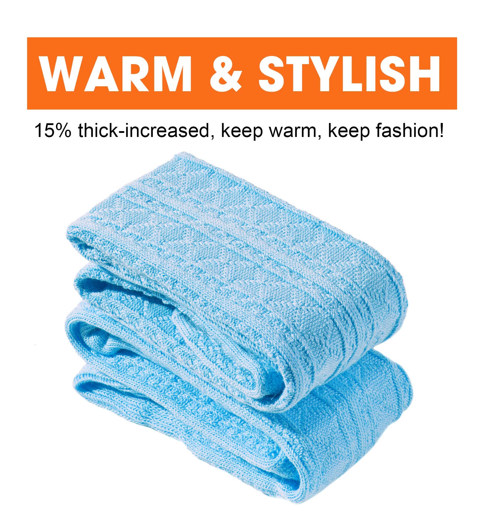 Moon Wood Women Thigh High Socks Extra Long Cotton Knit Warm Thick Tall Long Boot Stockings Leg Warmers: One Size Baby Blue