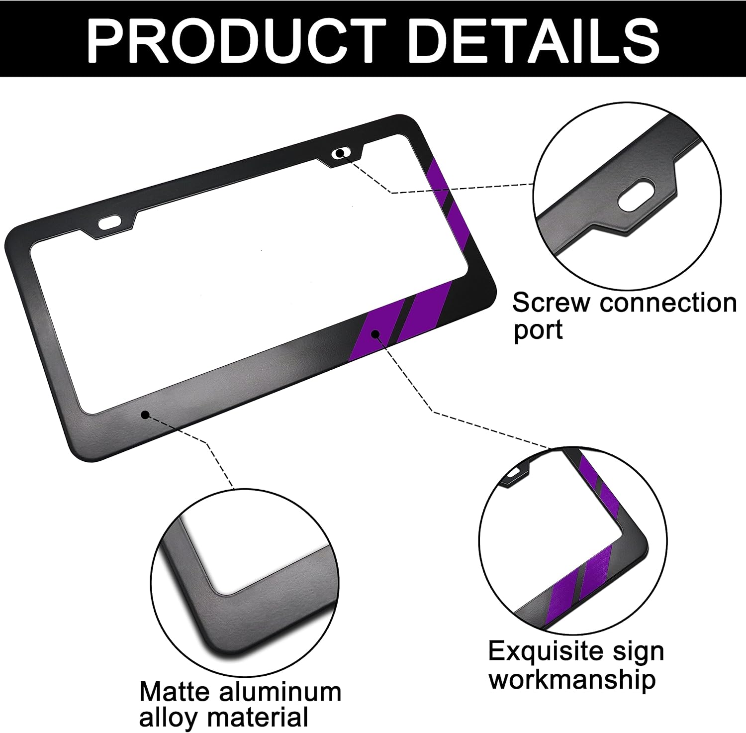 YOSRTER 2PCS Aluminum License Plate Frame for Dodge Accessories, License Plate Cover Frame Matte License Plate Cover Car Front and Rear Decoration(Purple Trim) - Image 2