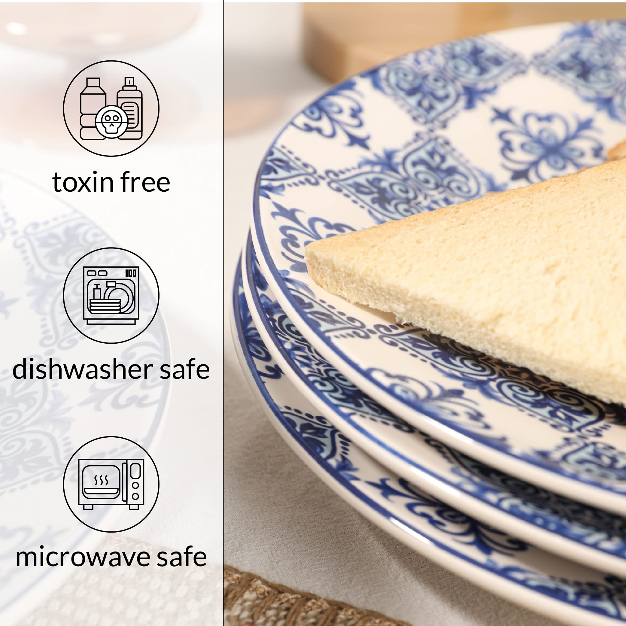 Sonemone 11 Inch Blue Floral Dinner Plates, Set of 4, Large Ceramic Plates for Salad, Dinner, Microwave & Dishwasher Safe
