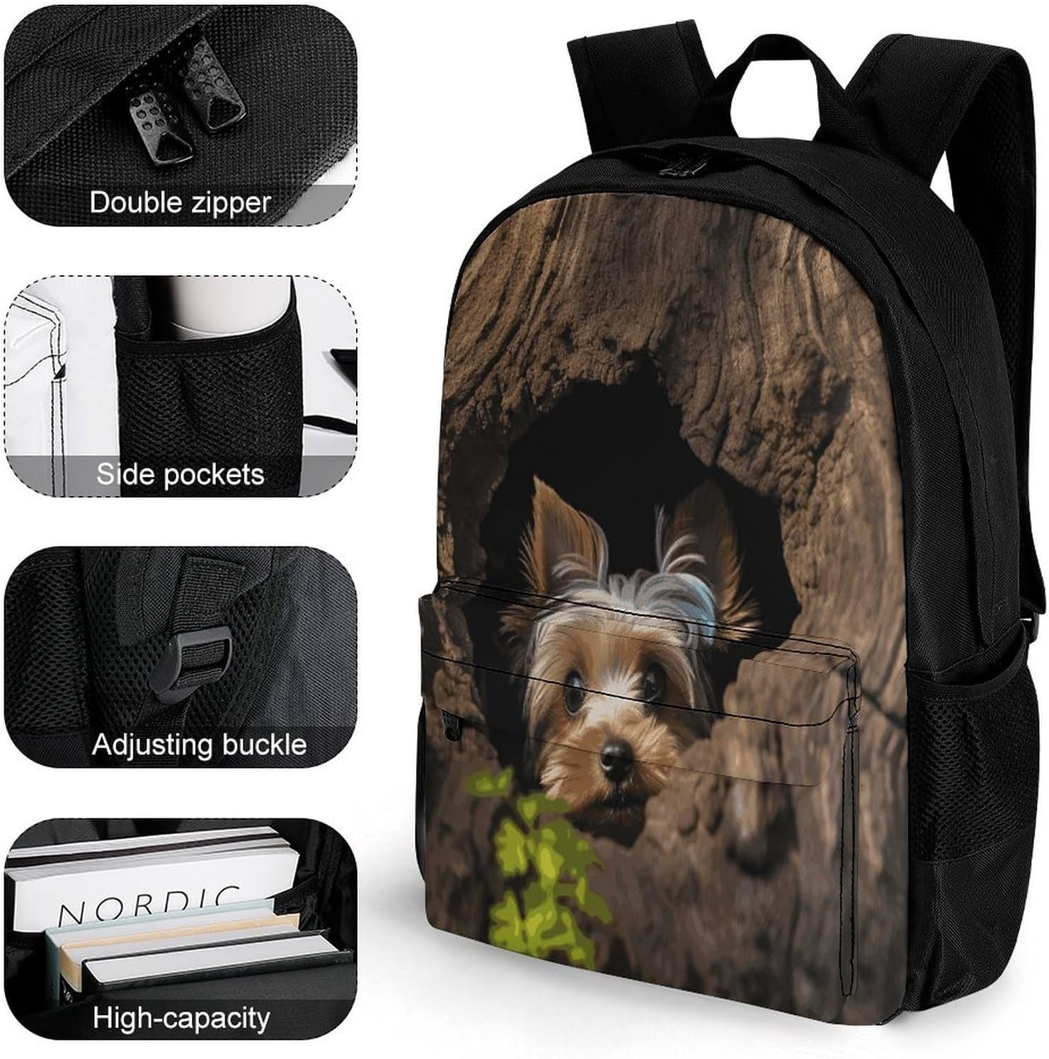 Tree Hole Yorkie Backpack Daypack Travel Backpack | Lightweight Casual Laptop Backpack for Women Men Aesthetic Travel Bag for Weekender Business Hiking Outdoor