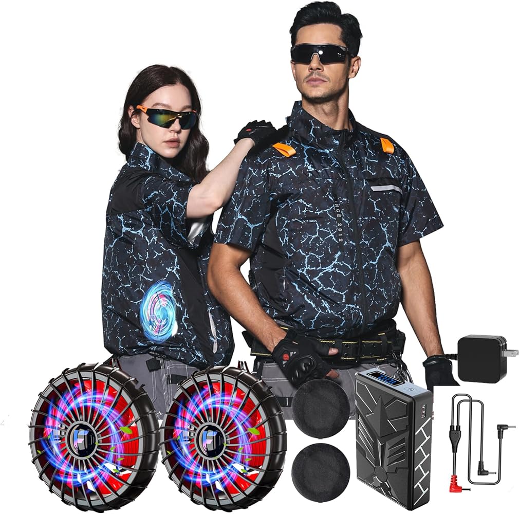 [風神マン] 50V 空調作業服半袖 ファンバッテリーセットファン付きベスト Amazon.co.jp: [風神マン] 50V 空調作業服半袖 ファンバッテリー