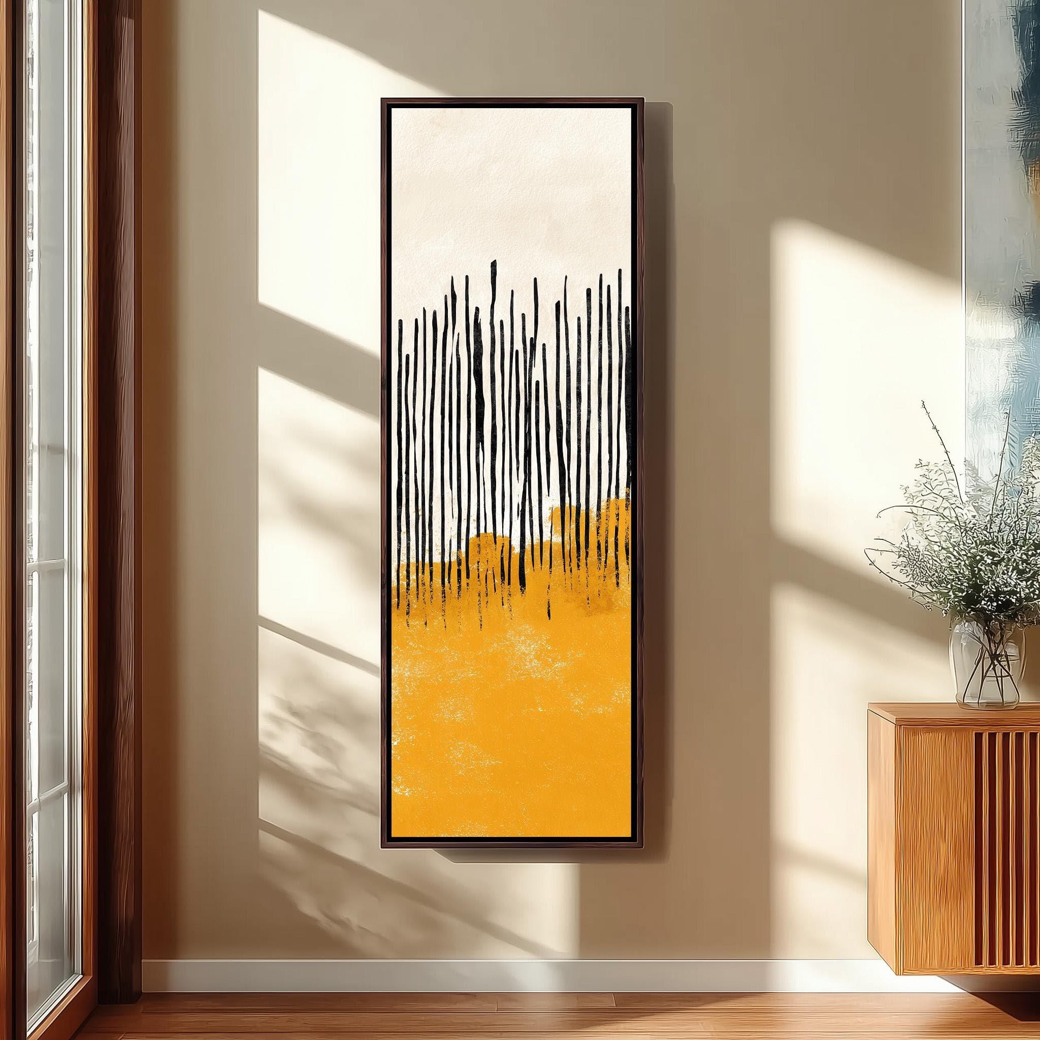 XINBAO Boho Abstract Picture Framed Pionowe Minimalistyczne Płótno Wysokie Wąskie Żółte Czarne Dekoracje Geometryczny Druk Ścienny (20x60 cm/Wewnętrzna Rama)