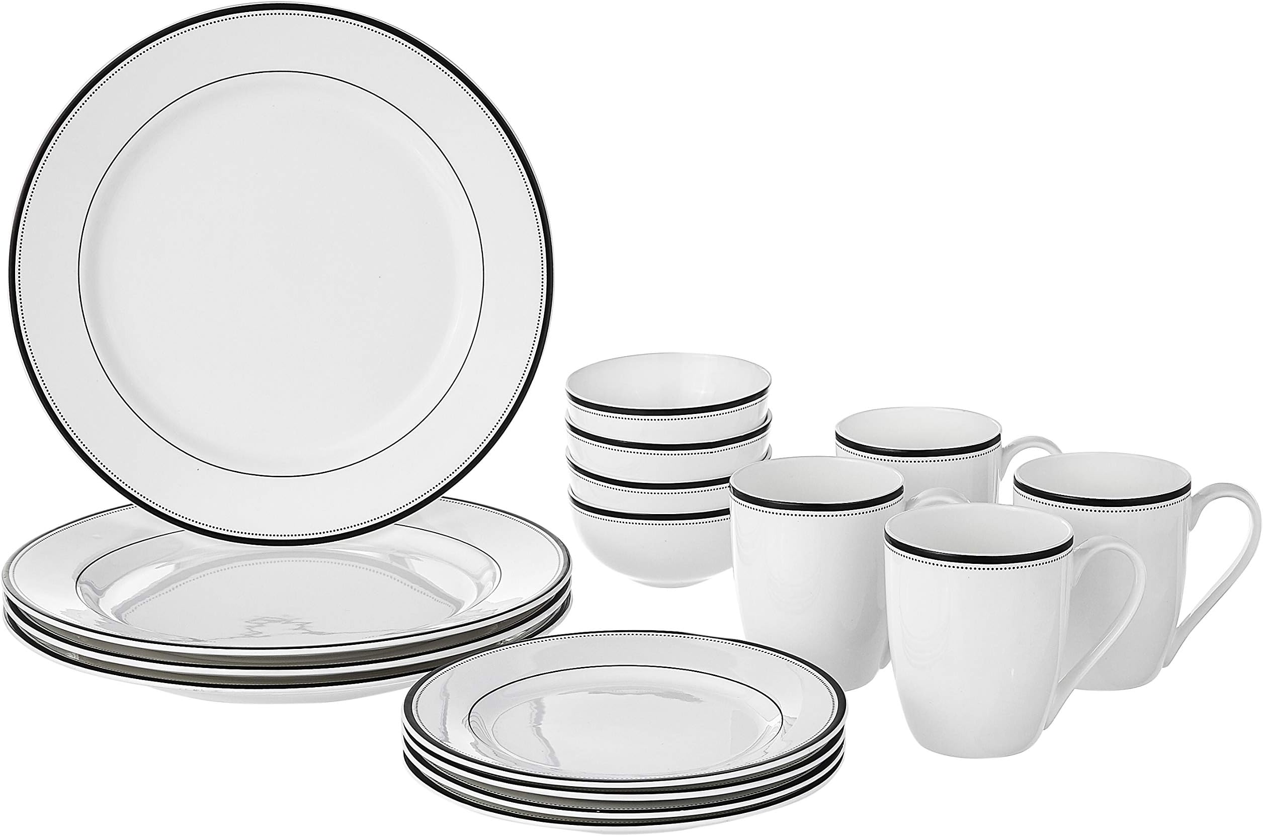 Amazon Brand - Solimo HANDMADE CERAMIC DINNERWARE SET (WHITE,16 PIECES)Floral