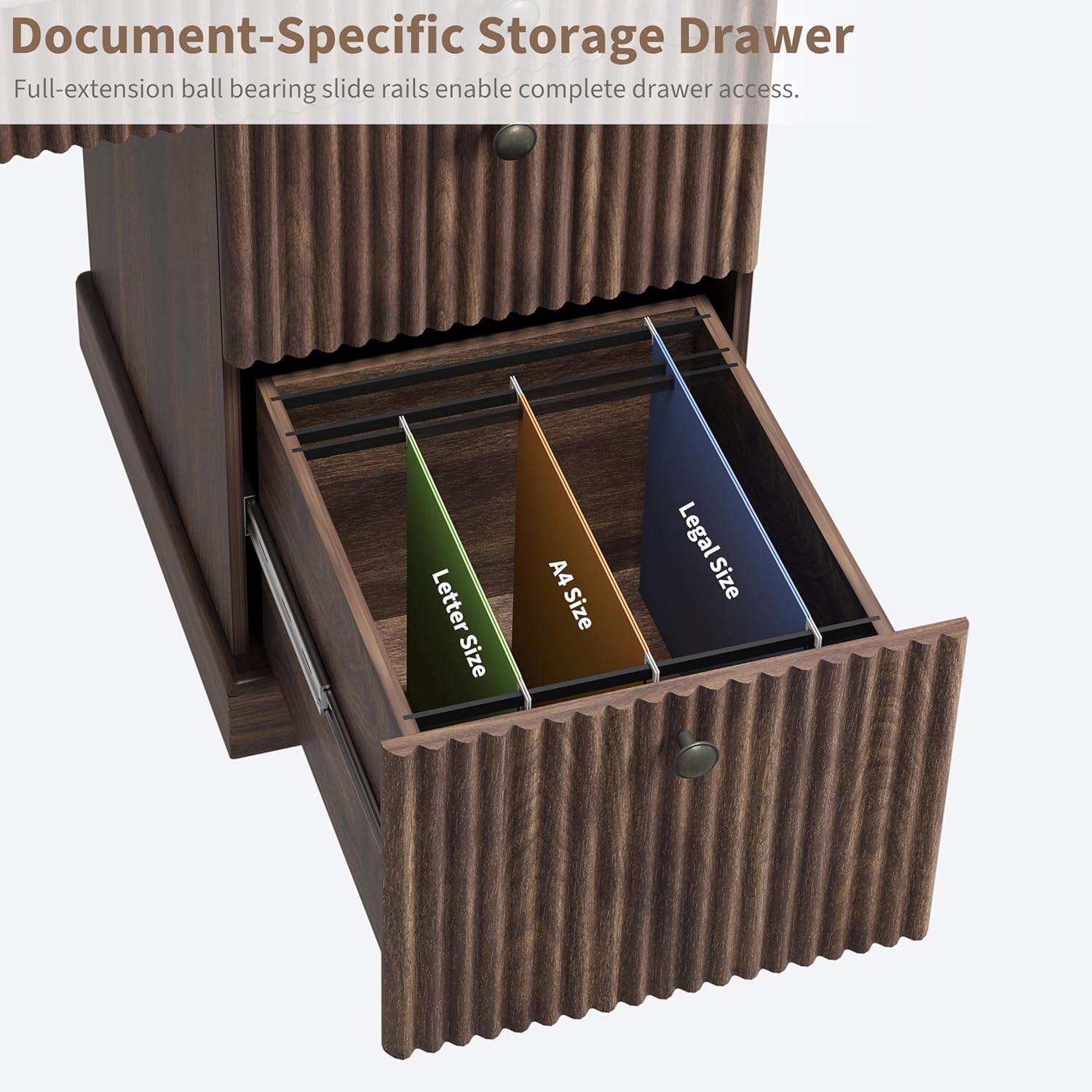 Garvee Fluted Home Office Desk Storage, 54 in Modern Executive Desk with Charging Station, Wooden Computer Writing Desk with File Cabinet & Drawers for Study Room (Brown, 54.0”L x 21.6 in D x 30.0"H)