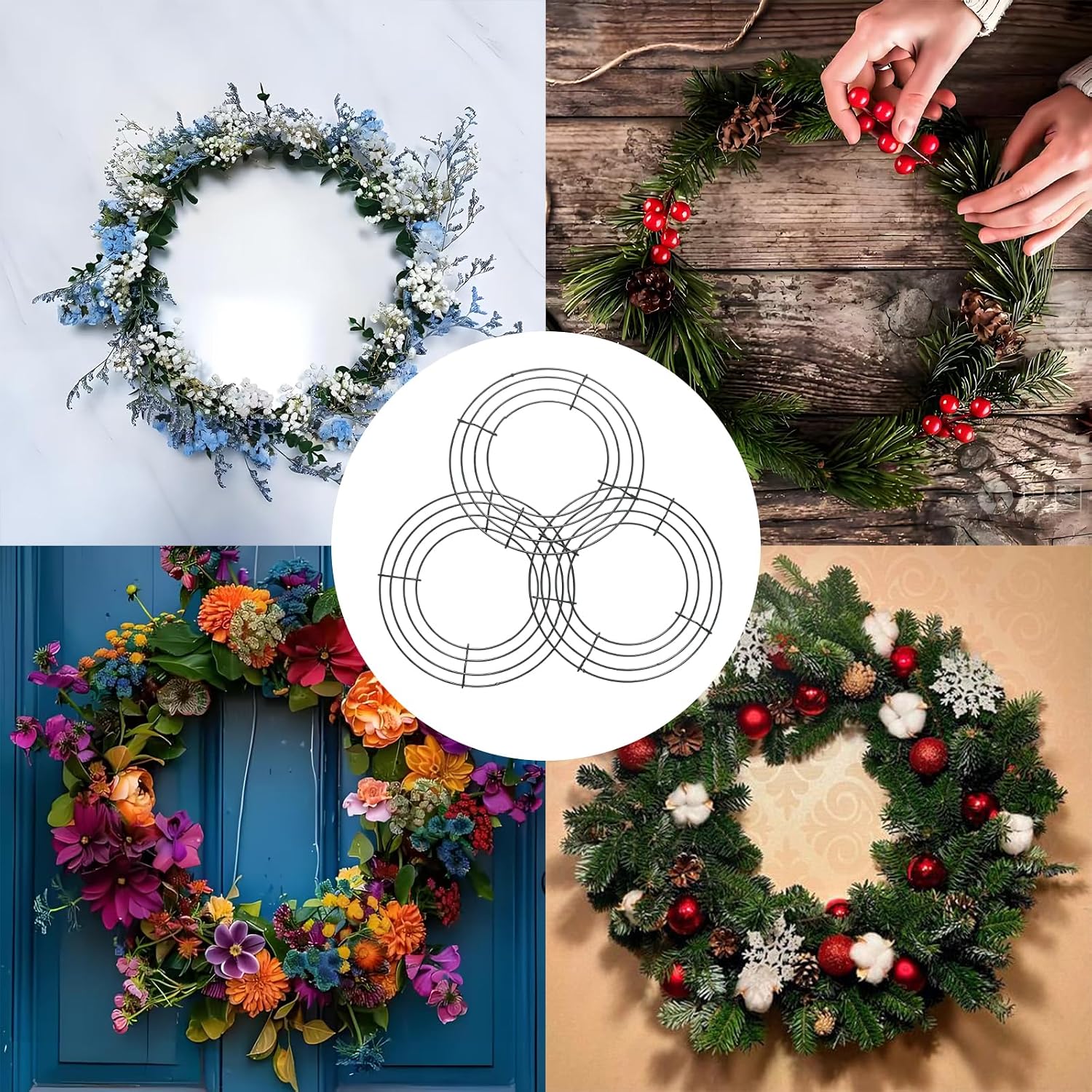 6pcs Wreath Frame,Metal Wreath Form Dark Green Wire Rings,DIY Round Wreaths for Crafts & Floral Decorations on Weddings/Christmas Home Party Celebrations（8inch）