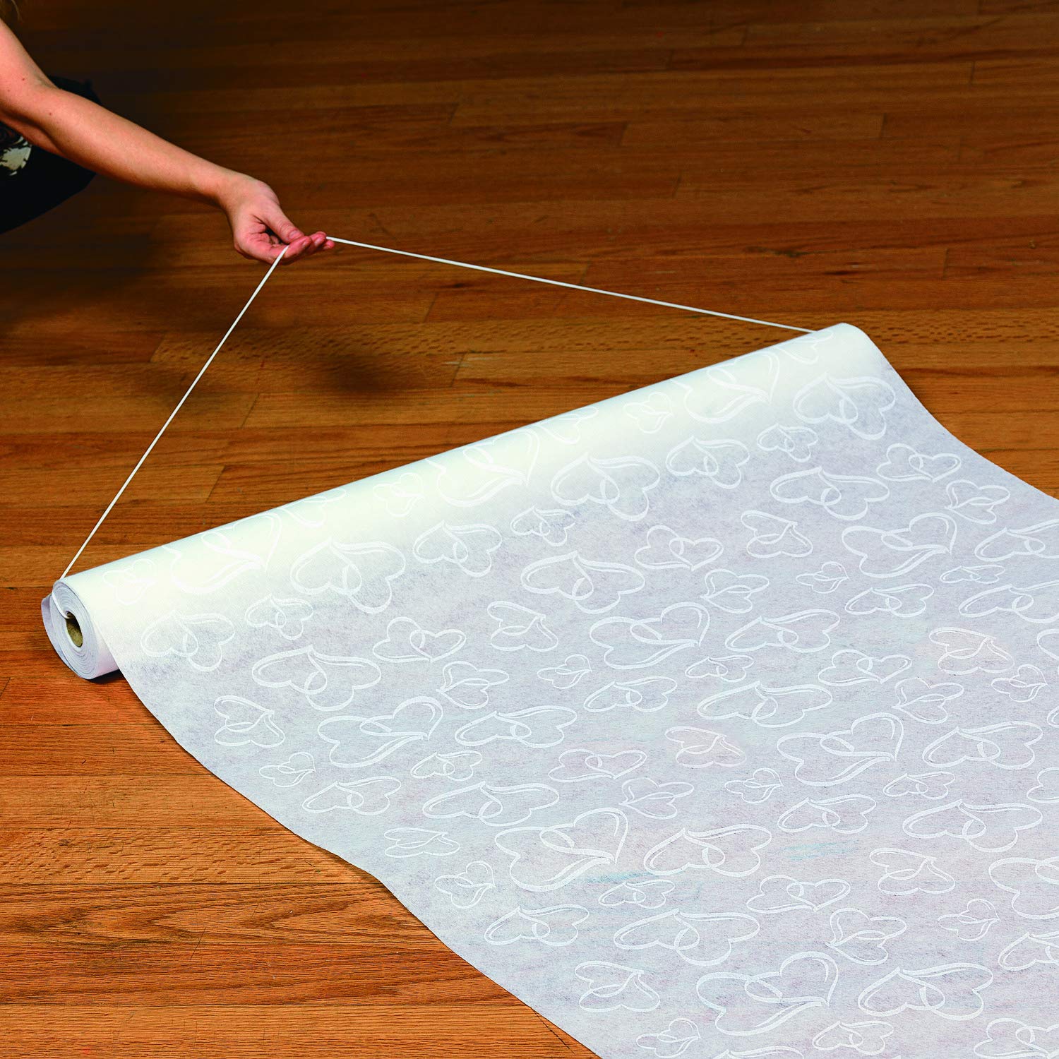 Fun Express Two Hearts Wedding Aisle Runner - White with Hear Designs - 100 feet Long - Perfect for Indoor, Outdoor, Beach Weddings - Polyester