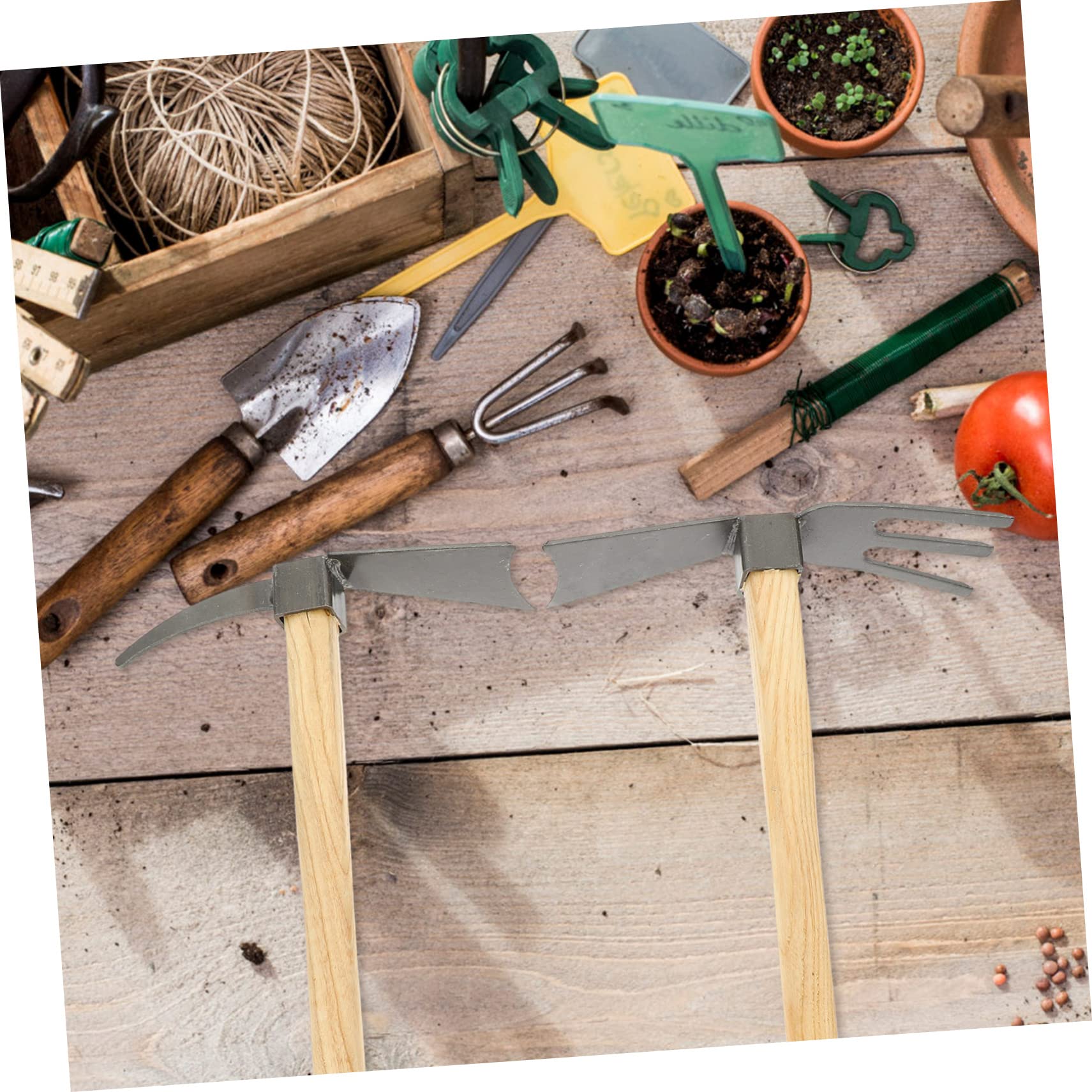 Set di 2 Piccole Zappe da Giardino in Legno e Acciaio al Manganese