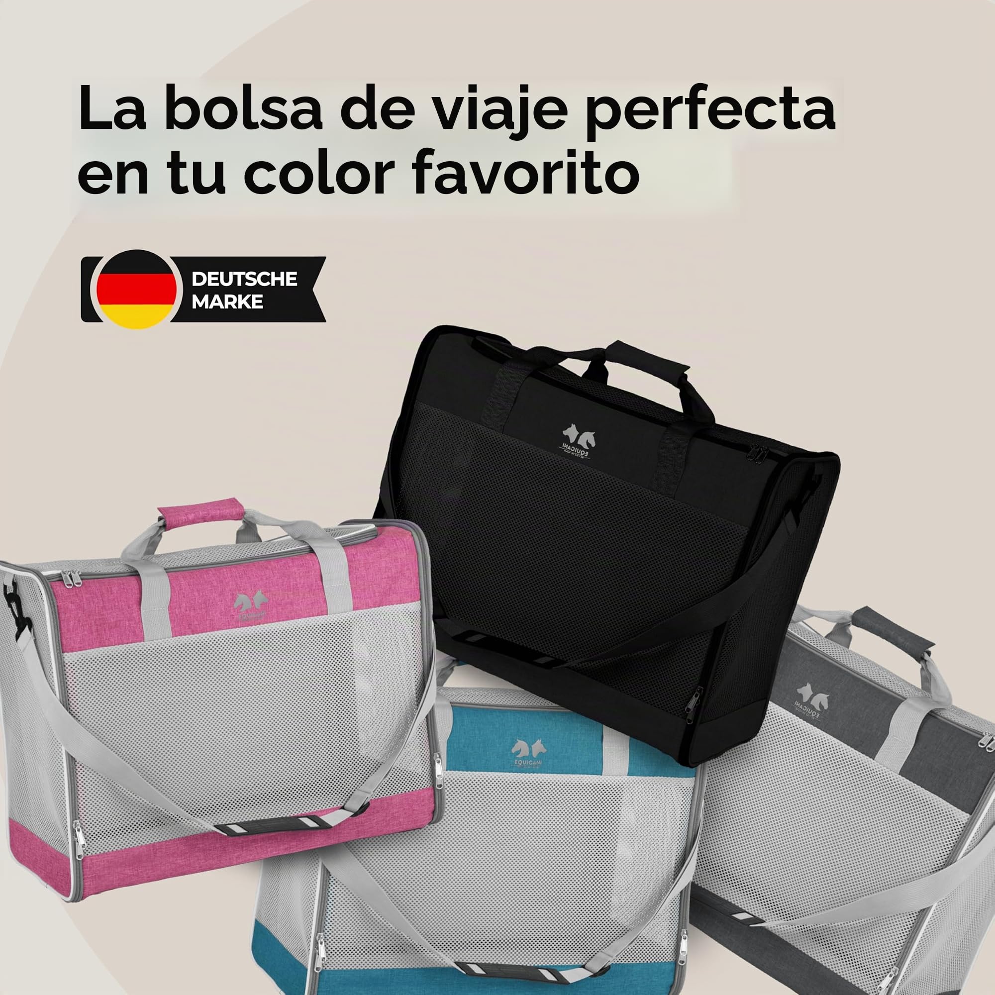 EQUICANI® Bolsa para perros, 55 x 40 x 23 cm, plegable, ligera, con tejido de malla, correa y base extraíble para perros y gatos, para viajes, coche, vuelo (negro)