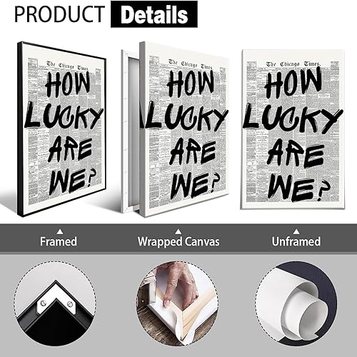 Miniatura 2 de Póster de periódico retro en blanco y negro con texto en inglés How Lucky Are We, lienzo para pared, cita positiva, impresiones minimalistas,