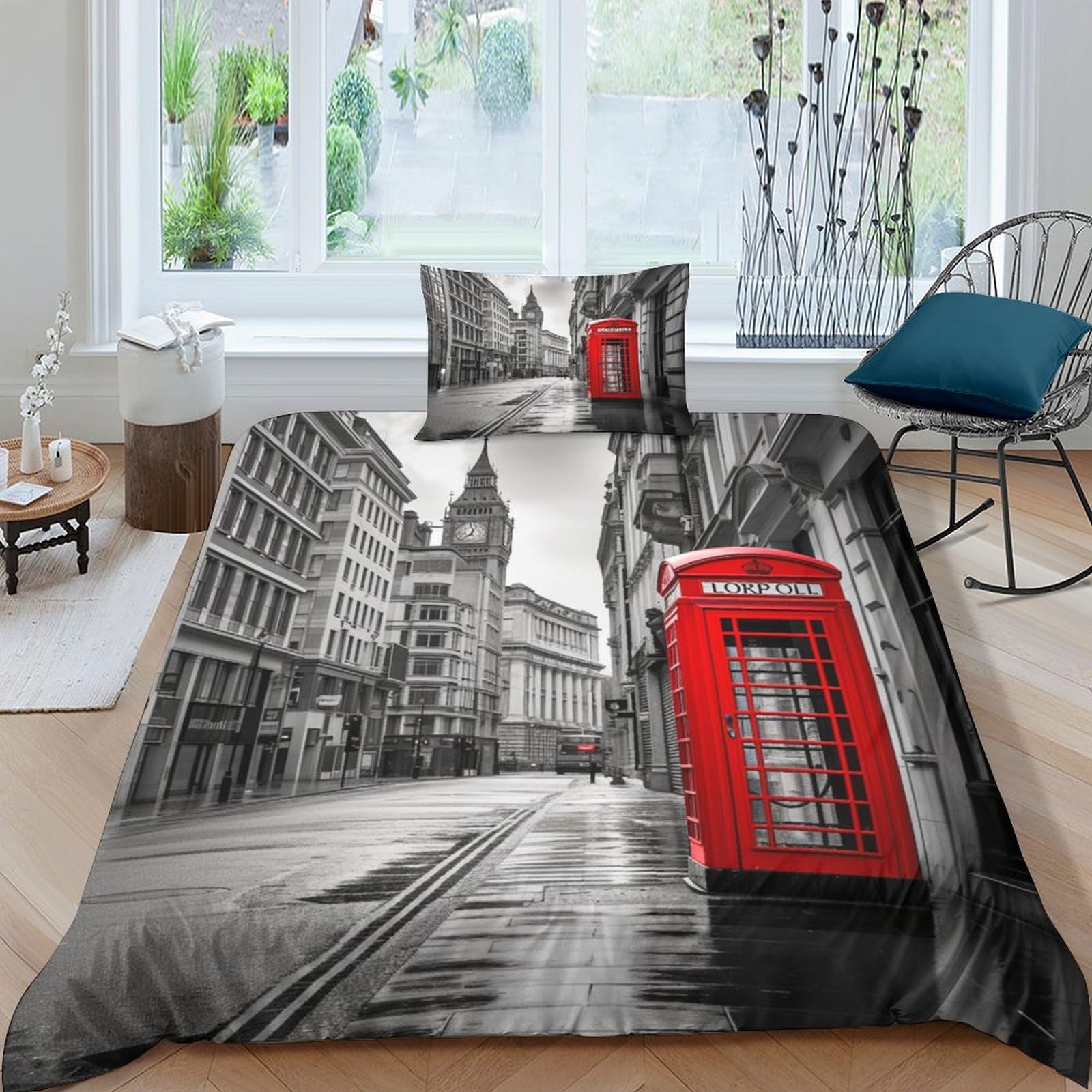 Parure de lit 135x200 microfibre facile d'entretien motif Londres sans repassage