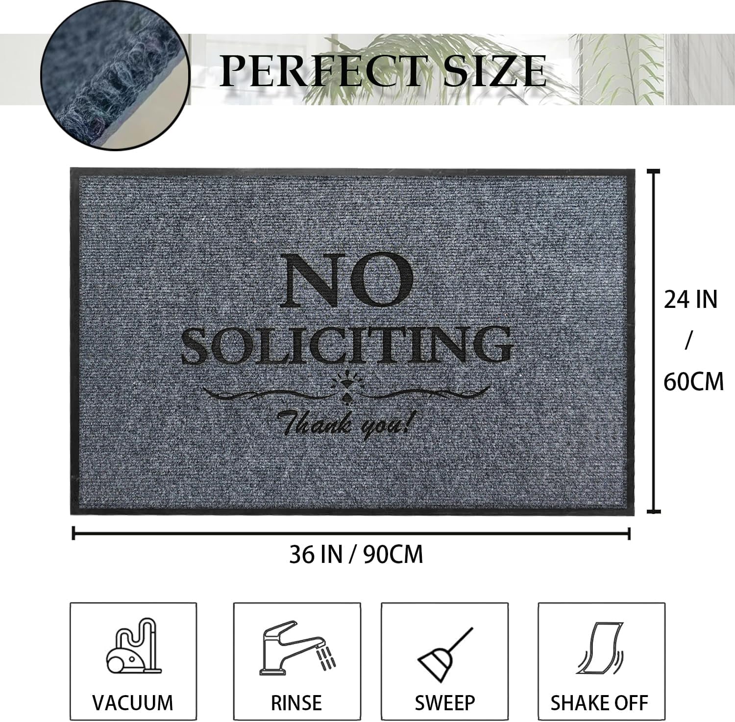 Large No Soliciting Front Door Mat Welcome Mats Outdoor Doormat Durable Dirt Trapper Non-Slip Door Mat Indoor Entrance Mats No Soliciting Outdoor Yard Doormats for Home Gray