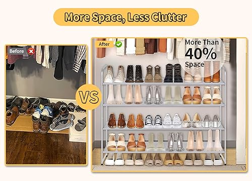 Miniatura 6 de SLEEPING LAMB Zapatero largo de 4 niveles para armario, estante ancho apilable para zapatos con capacidad para 30 pares de almacenamiento bajo de