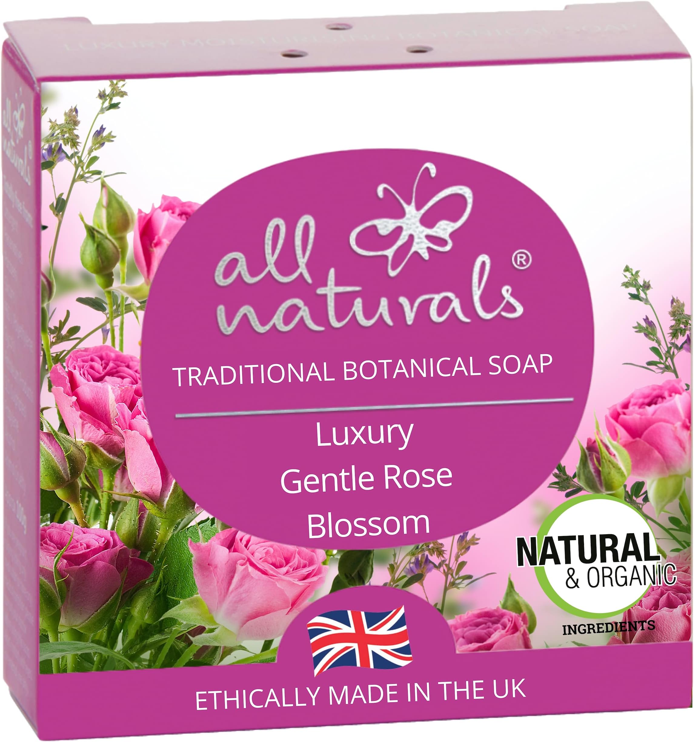 All Naturals, Soap Natural & Organic, Vegan with Soothing Jojoba, Rosehip, Shea Butter, Cocoa Butter for Children and Sensitive Skin 100g (Rose Blossom)