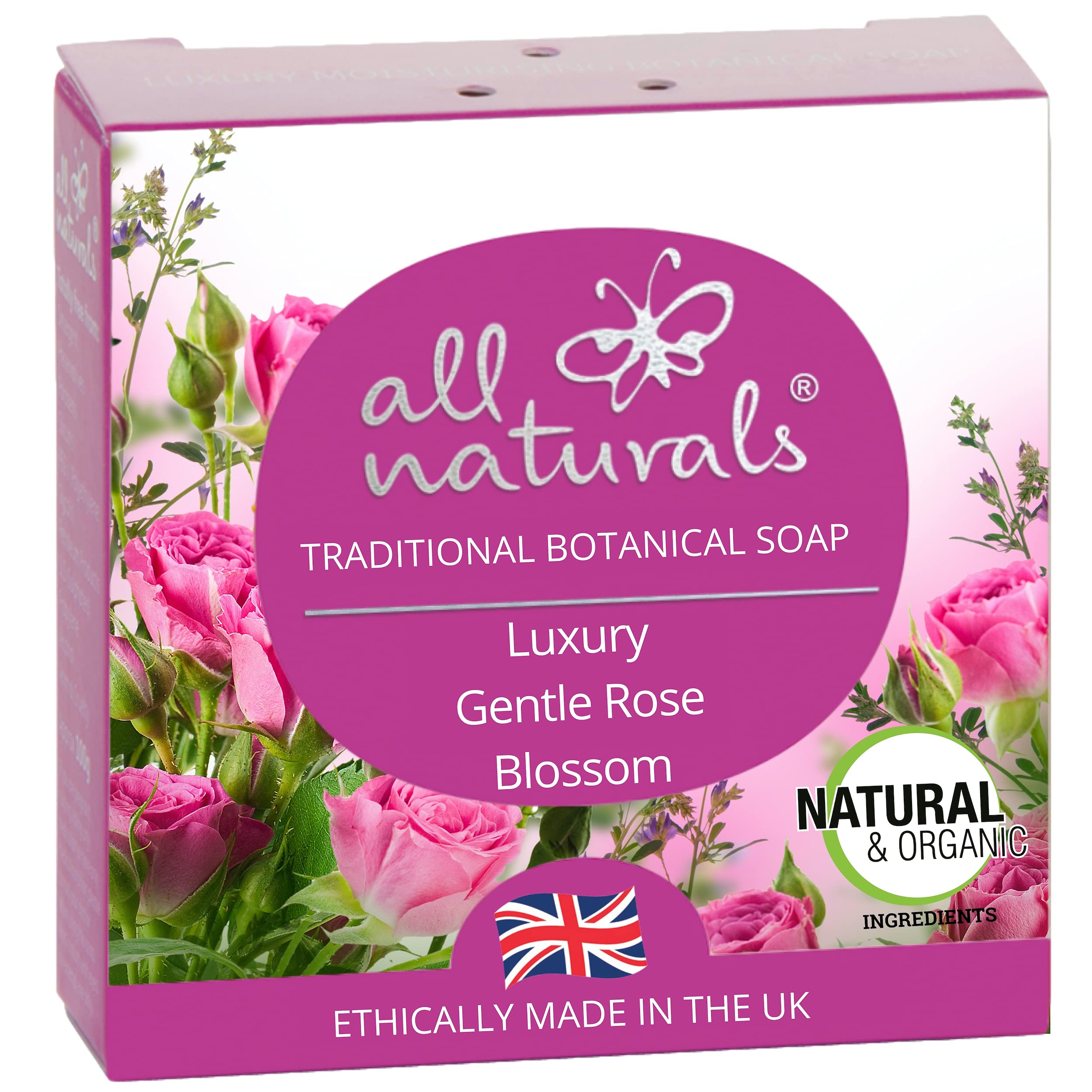 All Naturals, Soap Natural & Organic, Vegan with Soothing Jojoba, Rosehip, Shea Butter, Cocoa Butter for Children and Sensitive Skin 100g (Rose Blossom)