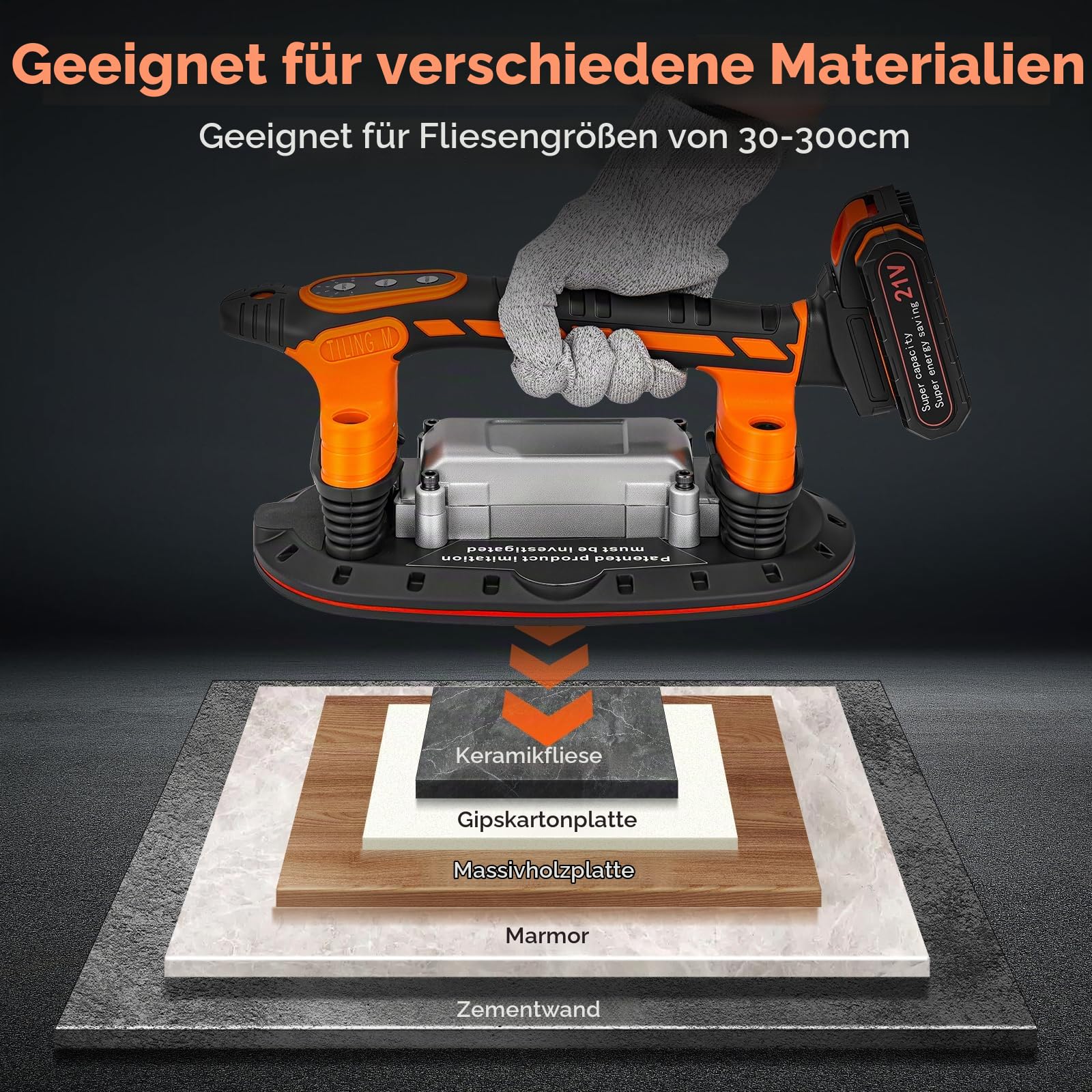 Bonvoisin 2-in-1 Akku-Fliesenvibrator & Saugnäpfen 400kg Adsorption (EU)