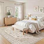 8x10 Zone lavable Rug, Grandes Rugs pour le salon Tâche résistant non glissante en arrière Soft Low Pile Vintage Tapis pour chambre à manger Chambre Kid & Décoration d'intérieur pour animaux de compagnie - Béige
