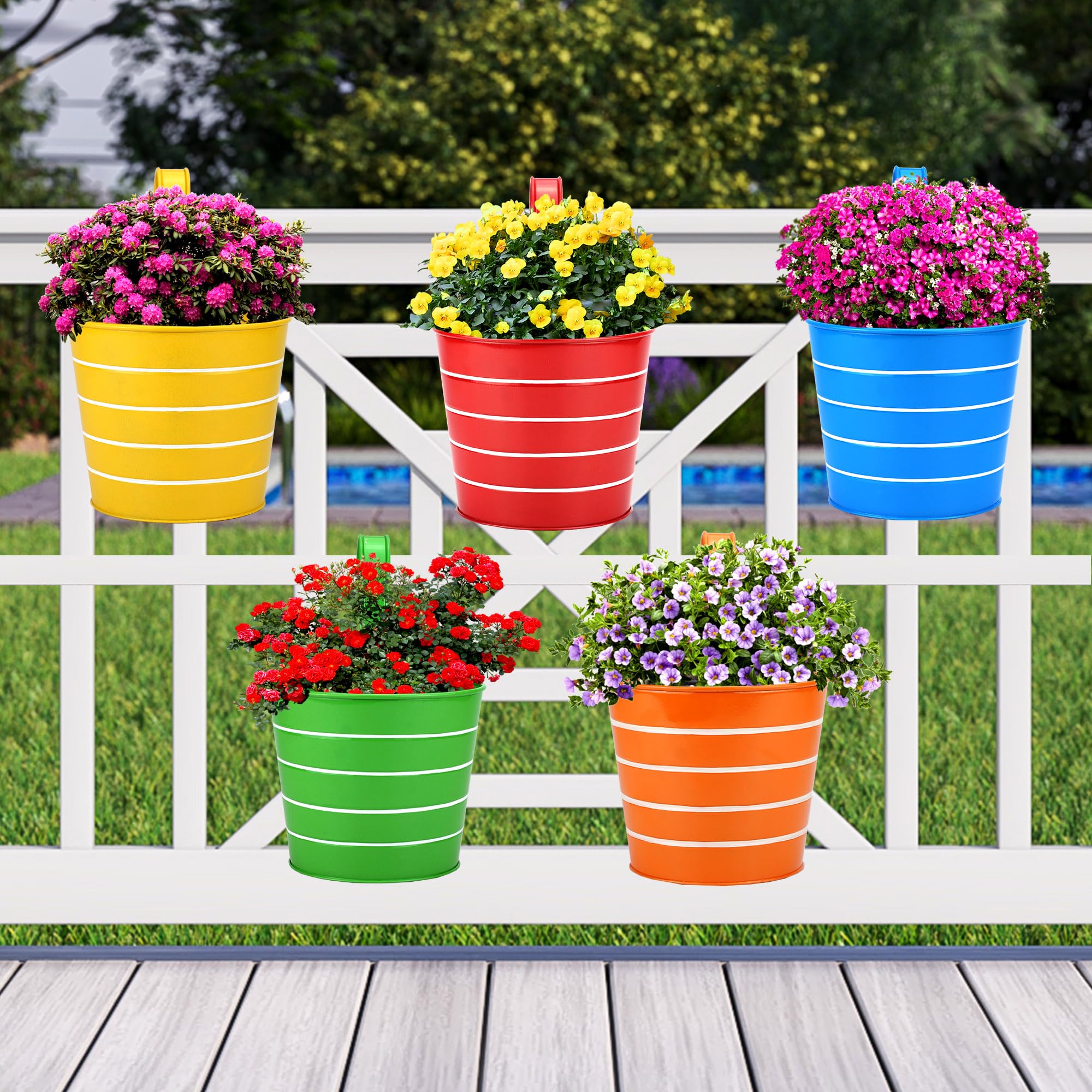 Urban Plant Railing Hanging Metal Planter Pot | Gamla for Balcony | Bucket Planter for Home Decor | Pot for Indoor & Outdoor - Pack of 5 (Lining) (B0CCVX43Z8) Amazon Price History, Amazon Price Tracker