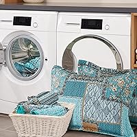 Vista 8 de BEDIFANY Edredón de algodón tamaño Queen, colcha ligera tamaño Queen, color verde azulado, colchas acolchadas, juegos de ropa de cama