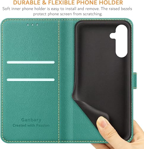 Ganbary Case Compatible with Samsung Galaxy A15 4G/5G, Premium PU Leather Flip Wallet Case [Full Protection] [Card Slots] [Kickstand] for Samsung Galaxy A15 4G/5G, Teal - 6