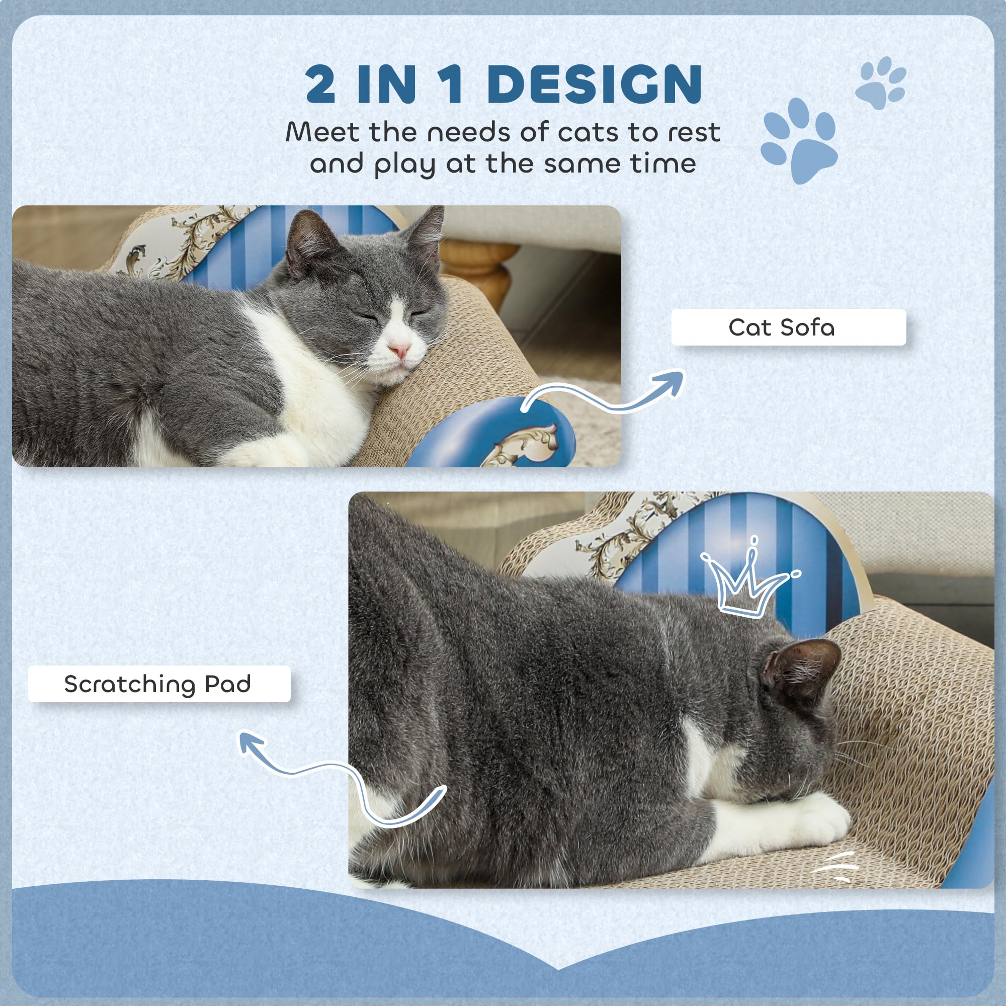 PawHut Tabla de rascar para Gatos 2 en 1 de cartón con Hierba gatera, Azul