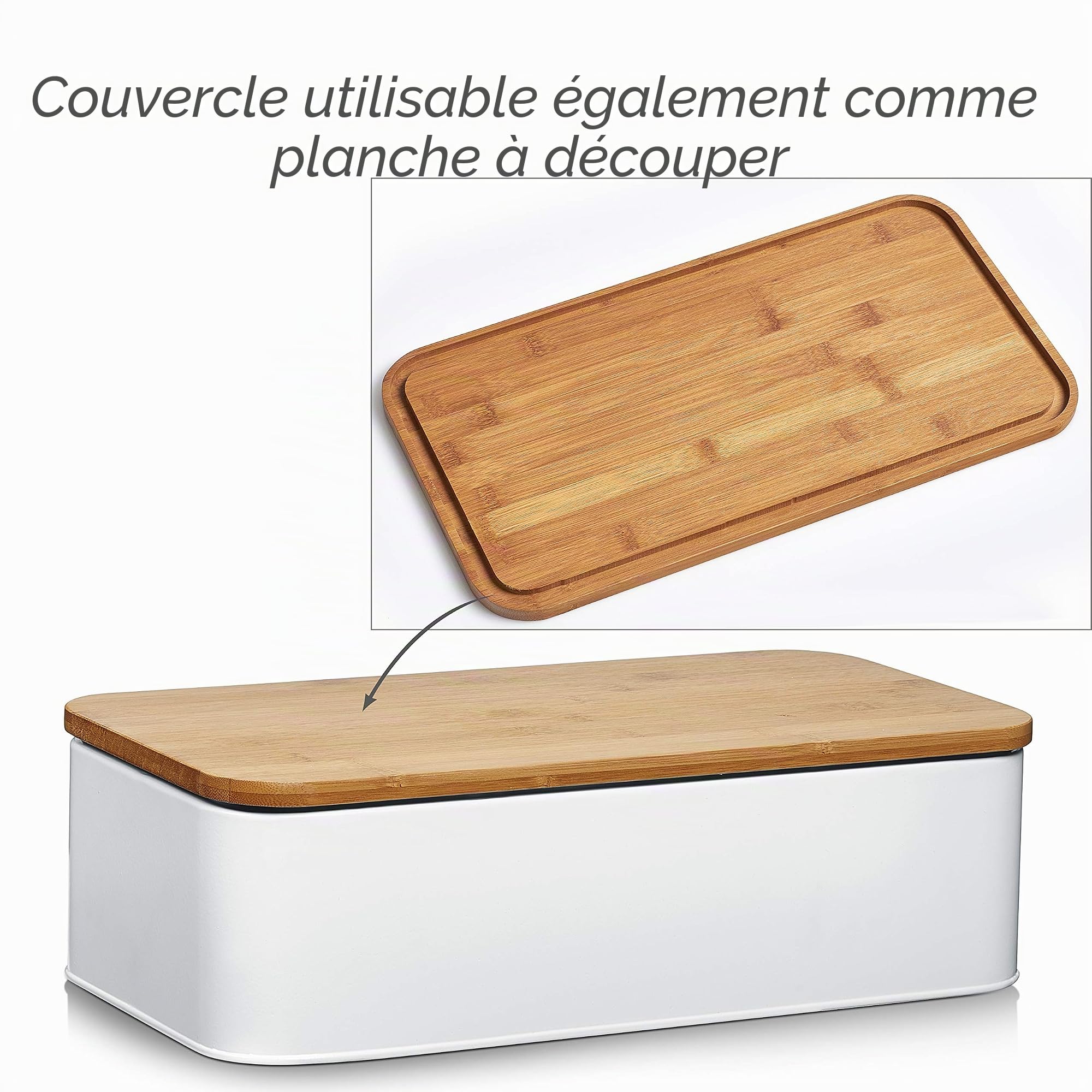 Zeller 25375 Boîte à Pain avec Couvercle Métal Blanc 42,5 x 23 x 13 cm