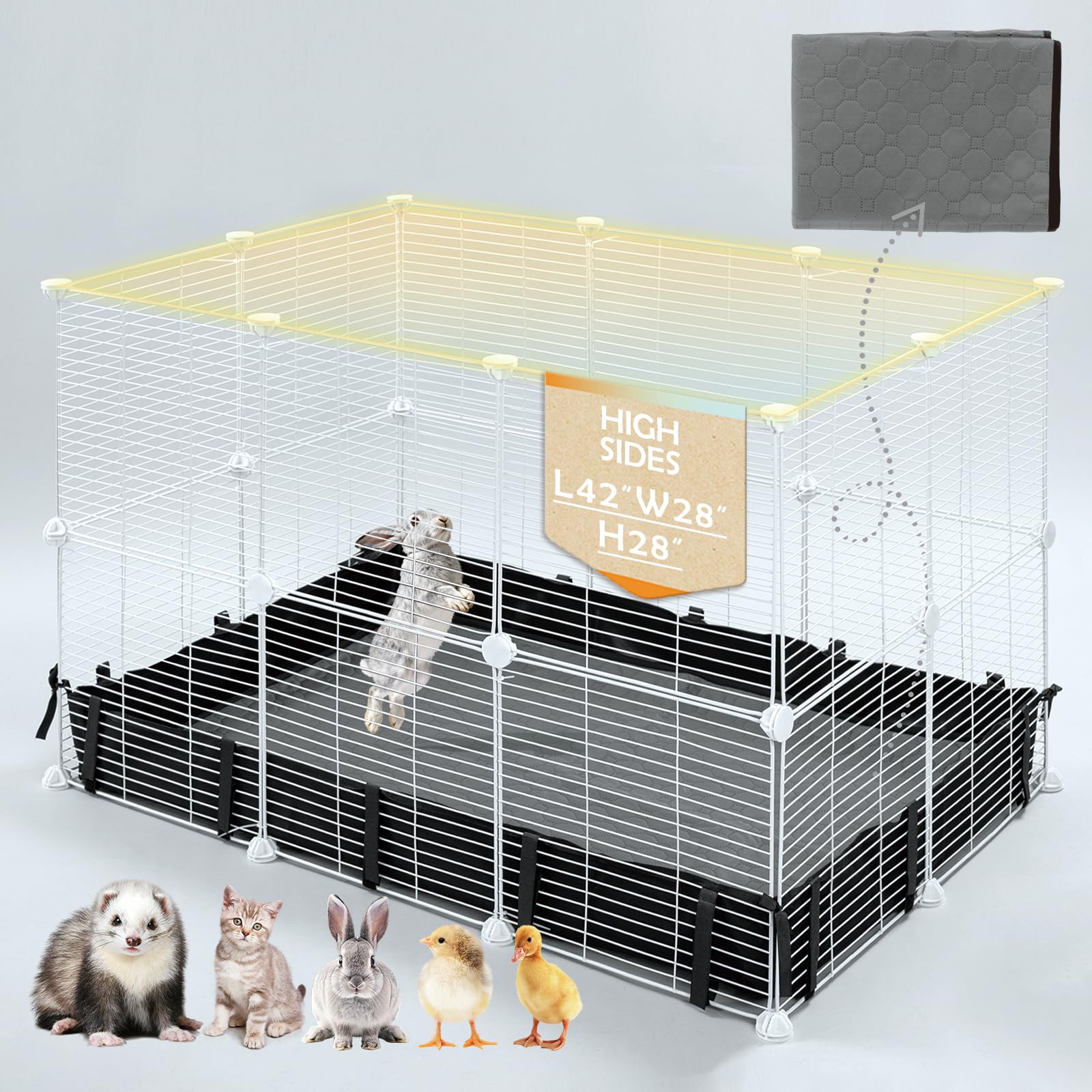 MEEXPAWS Guinea Pig Rabbit Cages Small Animal Playpen with Waterproof PVC Liner and Washable Pee Pad, C&C Cage for Guinea Pigs,Bunny,Kitten, Hedgehog,