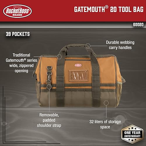 Miniatura 2 de Bucket Boss Bolsa de herramientas Gatemouth 20 en marrón, 60020, 32 litros