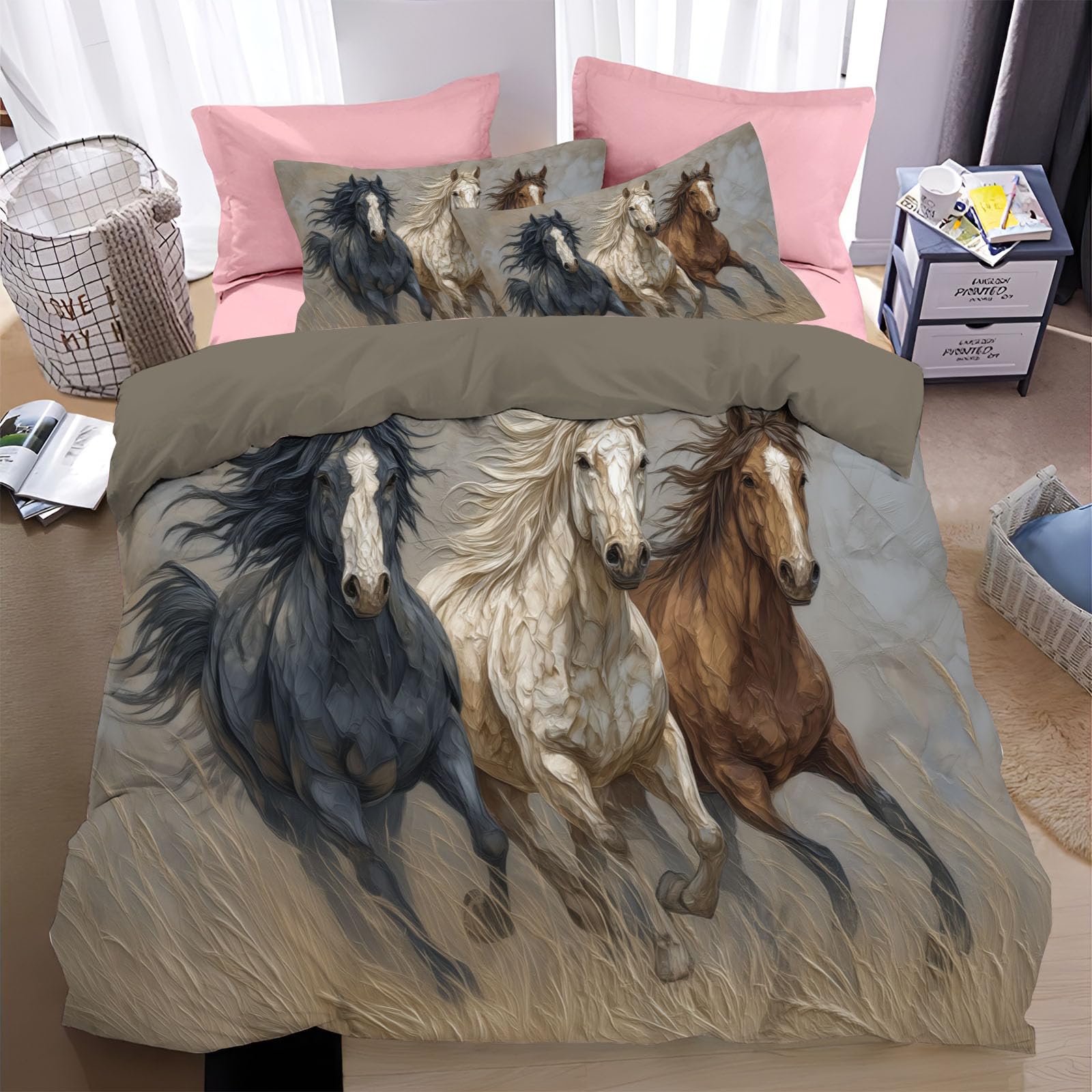 Housse de couette 220x240 cheval à fermeture éclair pour enfiler votre couette sans effort