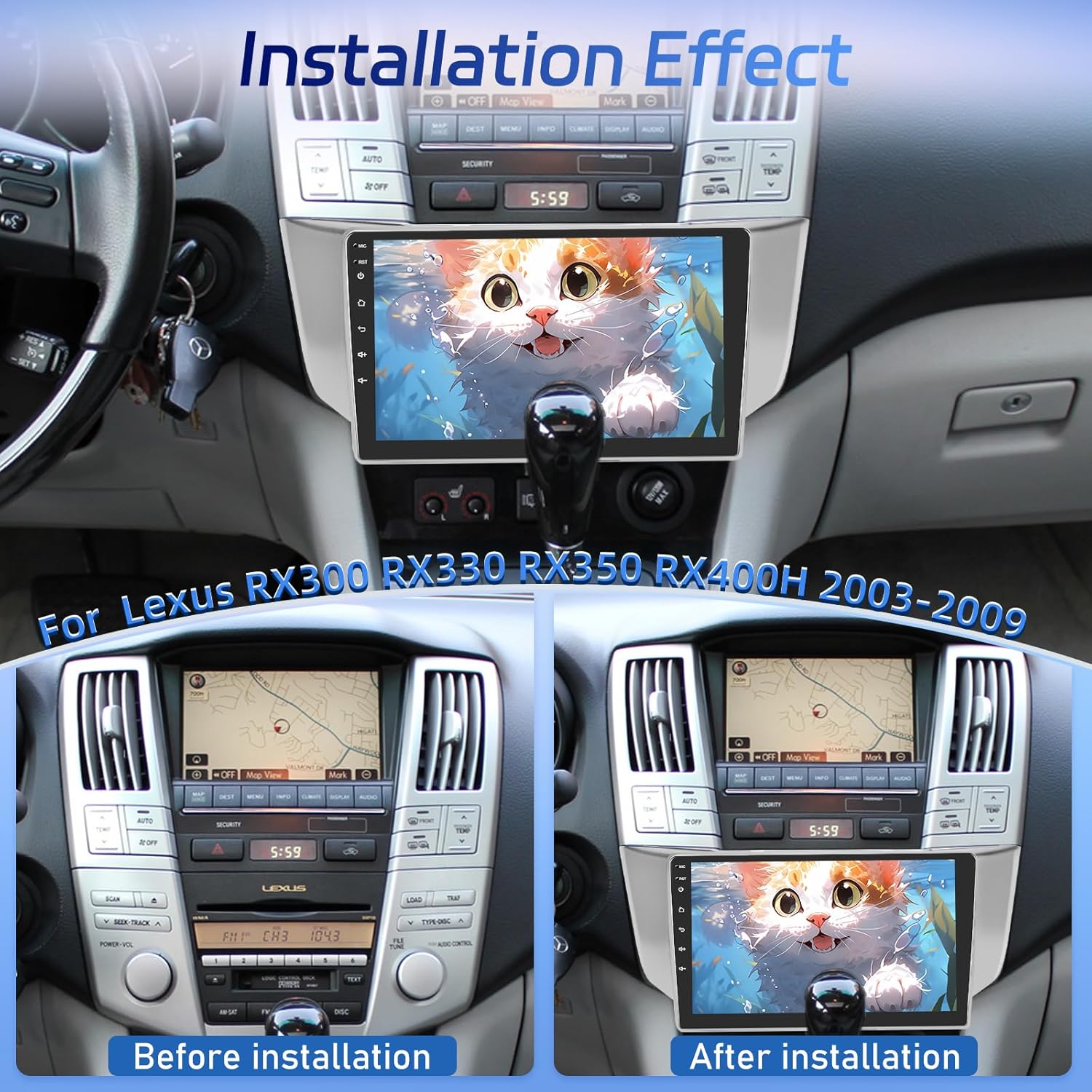 [Qualcomm 8 Core 4+64G] Car Radio for Lexus RX300 RX330 RX350 RX400H 2003-2009 - 9 Inch IPS Touchscreen Android Car Stereo with Wireless Carplay and Android Auto/DSP/GPS/SWC + AHD Backup Camera