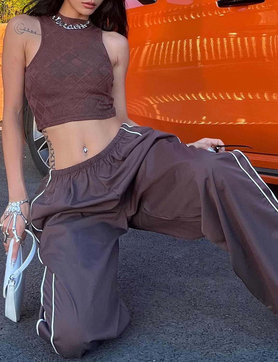 Himosyber Women's Parachute Pants Baggy Elasitc Waist Relaxed Y2K Track Pant Trousers - Image 4