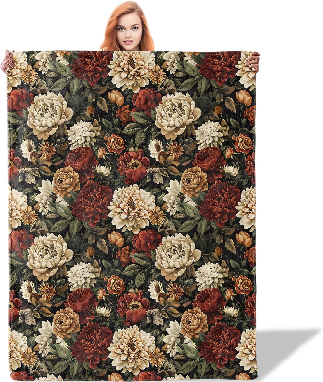 Vintage Floral Garden Blanket, Lightweight Soft Fleece Blankets Gifts for Women Girls Boys Adults, Throw for Living Room, Couch, Home, Sofa Decor, 50"x60"