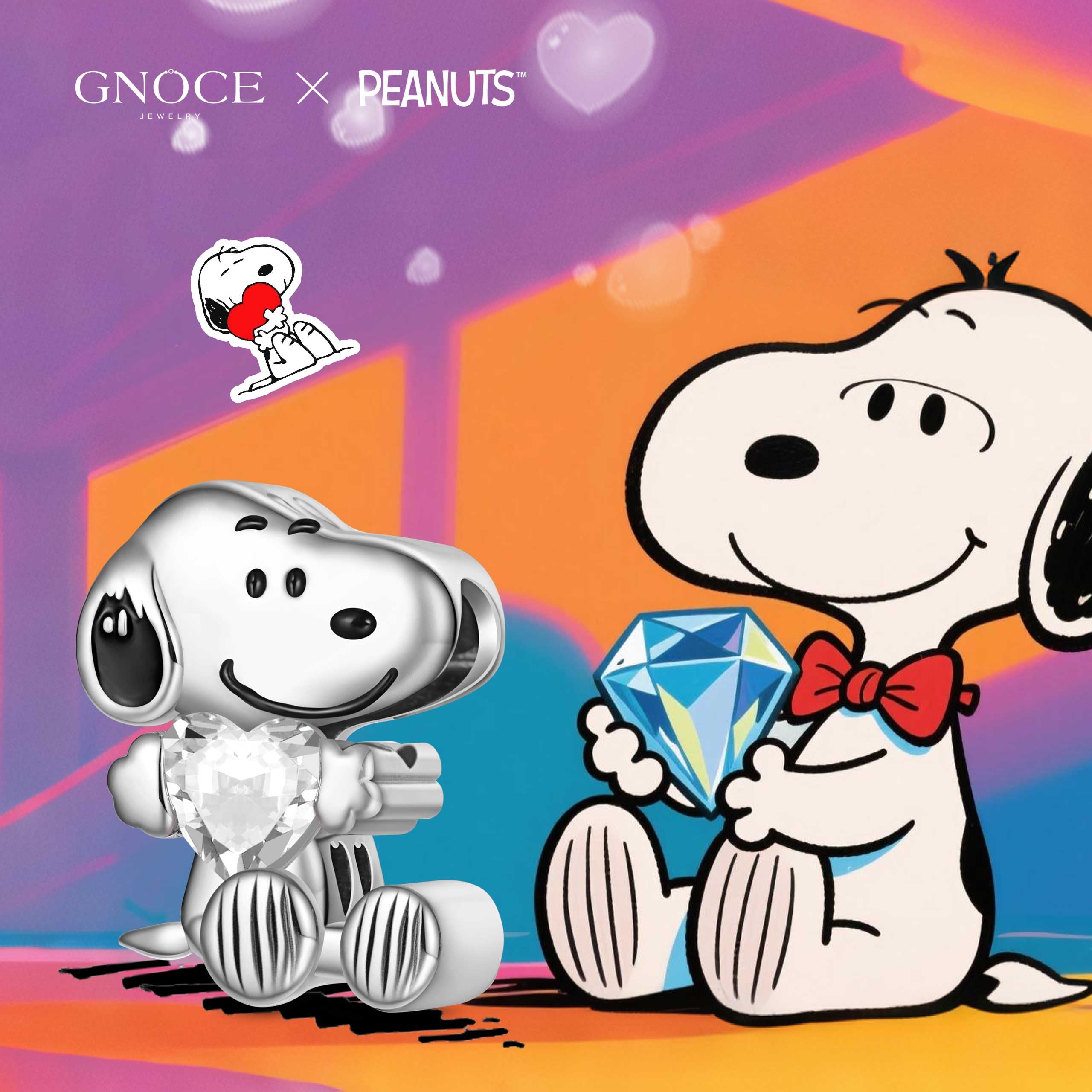 GNOCE Charm Perle Peanuts Snoopy Colgante De Plata De Ley 925 Con Piedra De Nacimiento Ideal Para Pulseras y Collares Ideal Como Regalo Para Mujeres