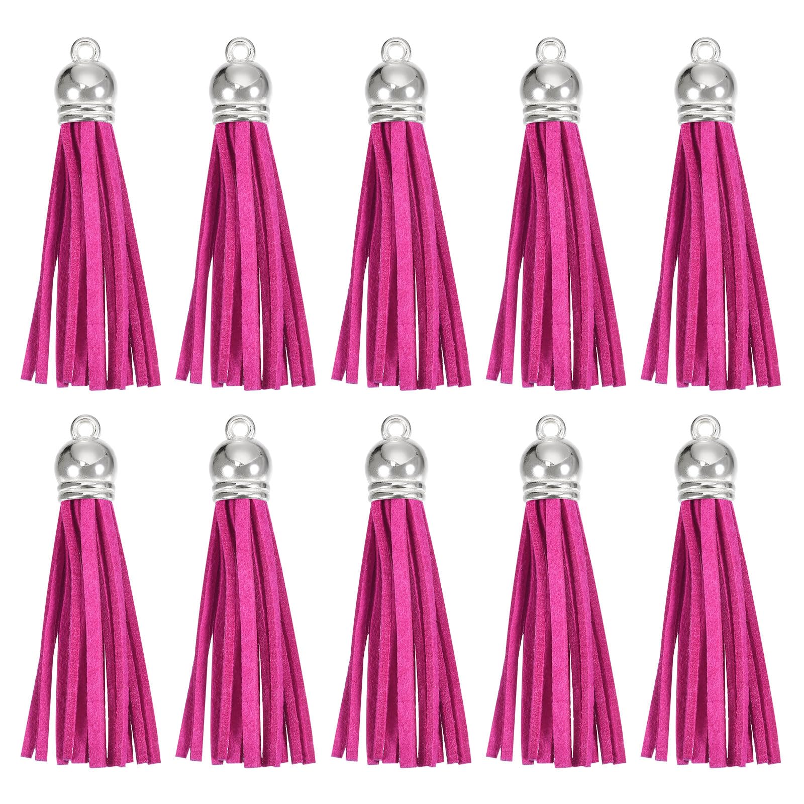 HARFINGTON 20 llaveros con borlas de cuero de 2.2 pulgadas con tapa plateada para colgantes, pulseras, joyas, manualidades, decoración, fucsia