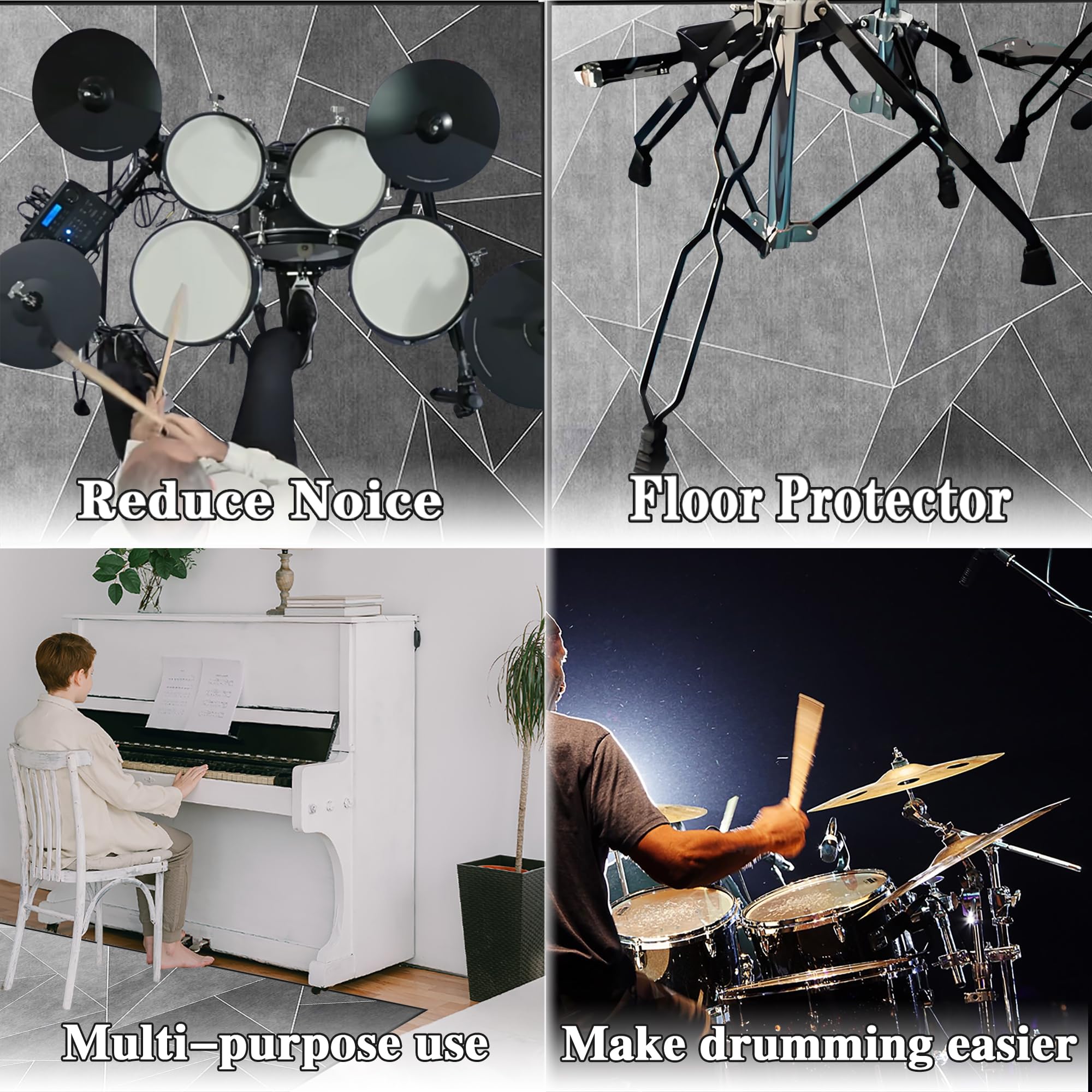 140 x 120 cm Schlagzeugteppich Schallschutz Teppich Drum-Teppich Schallschutzmatte Professionelle Drum Teppich Musikinstrumente Bodenmatte rutschfest Schlagzeugteppiche Trommelteppich
