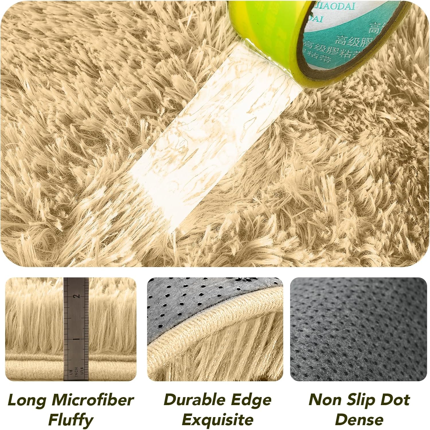 Beige Round Rug for Bedroom: 4x4Feet Soft and Fluffy Area Rug for Living Room- Round Furry Plush Carpet for Bedroom- Shag Rugs for Dorm, Home Decor - Image 6
