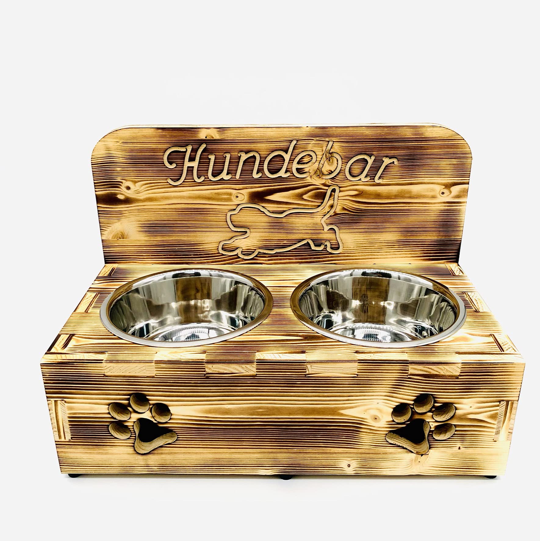 Hundebar XL 2x1600mL Futterhöhe 16cm für Mittlere bis große Hunde wie Puggle F1, Australian Shepherd, Beagle etc. rutschfest mit Spritzschutz Rückwand