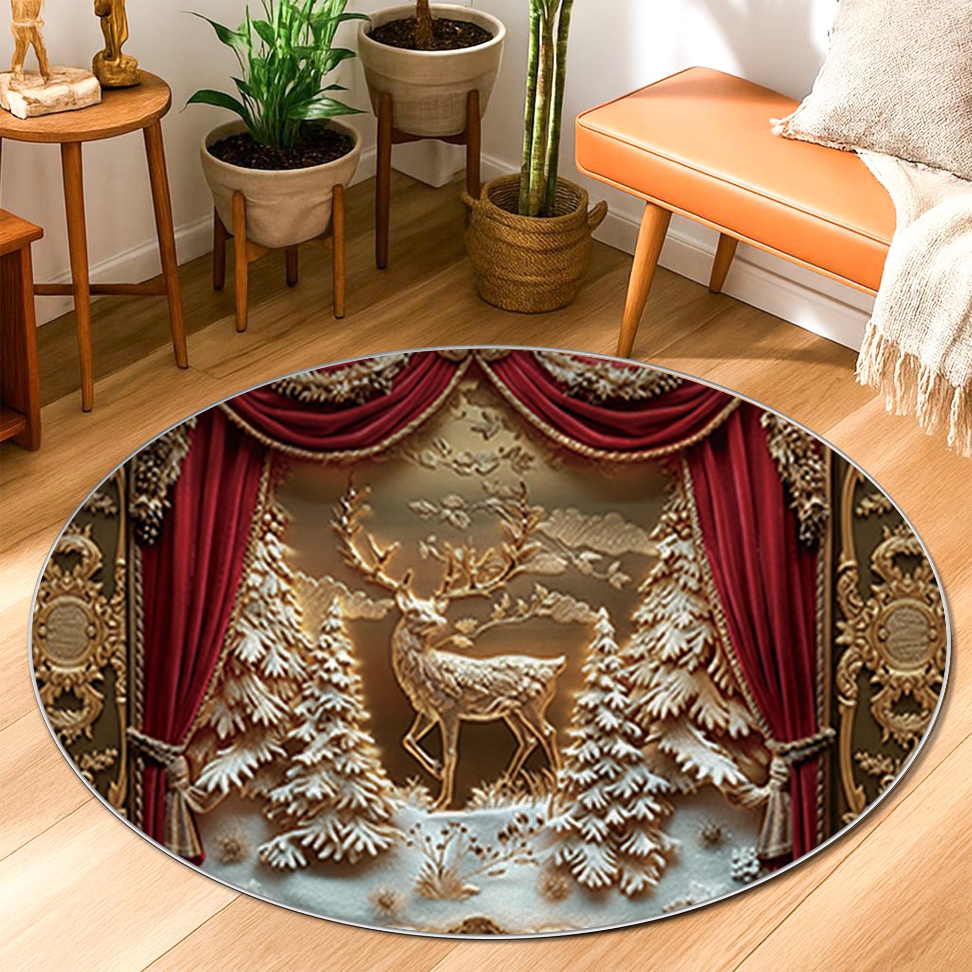 Tapis de sol à poils courts Noël rouge renne lavable 0,9x0,9m entrée