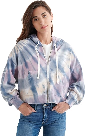 Full Zip Tie Dye Boxy Hoodie Sweatshirt 
