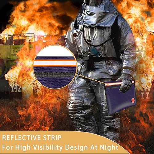 Miniatura 5 de Bolsa de documentos ignífuga 2200F5200F, 11×7.8 pulgadas con cremallera y tira reflectante, aislamiento térmico ignífugobolsa impermeable para