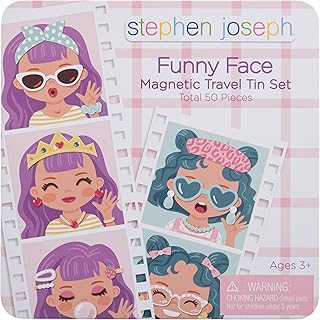 Stephen Joseph, Funny Faces 50 pc Magnetic Travel Play Set â€“ Fun Game for Families, Ideal for Ages 3+ â€“ Travel Game for Kids with Travel Tin, Girl