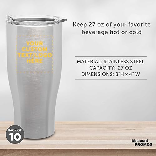 Miniatura 4 de Tazas de viaje personalizadas de acero inoxidable de 27 onzas, juego de 10, paquete personalizado a granel, perfectas para café, refrescos, otras