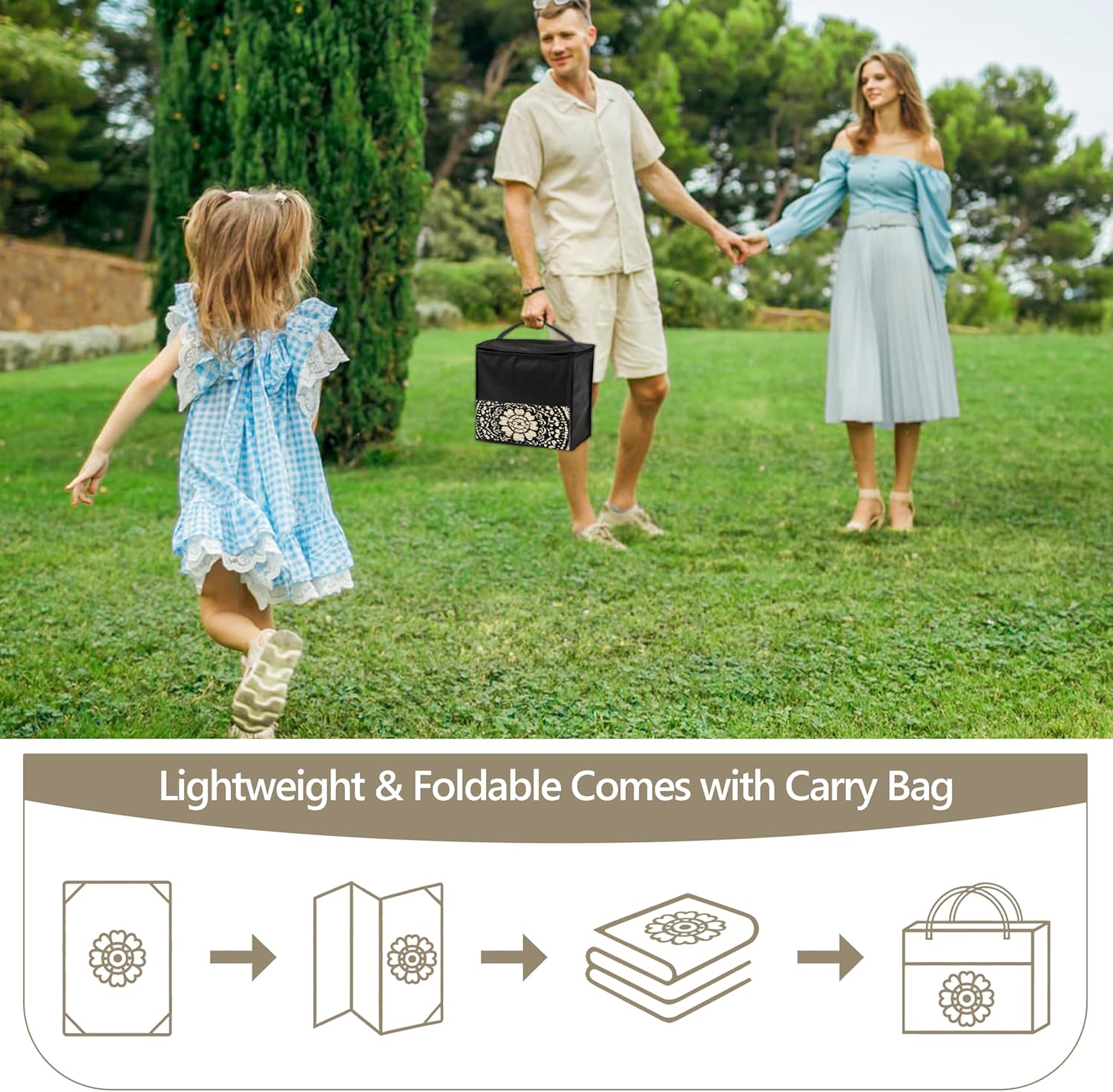 Round Outdoor Rugs for Patios, 6Ft Waterproof Reversible Plastic Straw Mat with Carry Bags, Boho Lightweight Outdoor Carpet Portable Round Floor Mat for Patio Camping Picnic Backyard RV,Black Camel