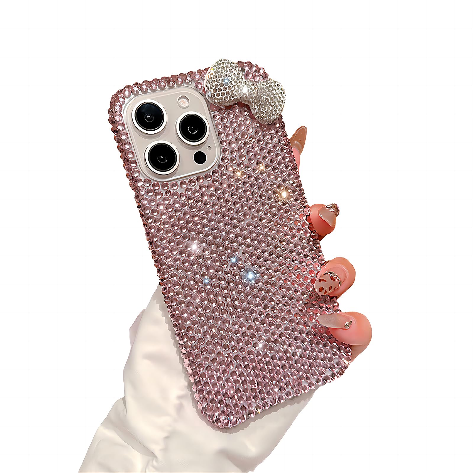 UMICASE for iPhone Case, Cute Glitter Rhinestone Bling Bow Suitable for Girls Fall-Arrest Shockproof Phone Case (Pink,iPhone 13 Pro)