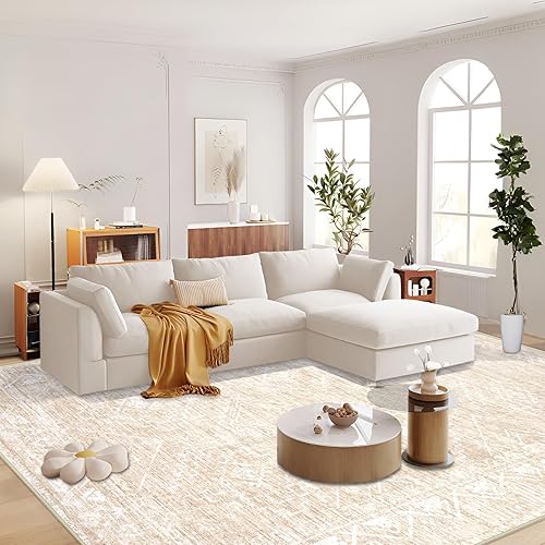 Large Living Room Area Rug 9x12 - Machine Washable Vintage Boho Moroccan Rugs Geometric Neutral Rug Non-Shedding Low Pile Distressed Farmhouse Carpet for Bedroom Nursery Classroom Dorm (9 x 12, Beige)