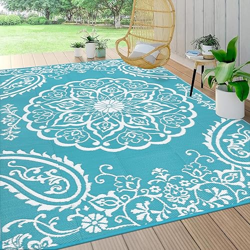 Pauwer Alfombra impermeable para exteriores de 9 x 12 pies, reversible de paja de plástico, para patio, campamento, interior y exterior, para