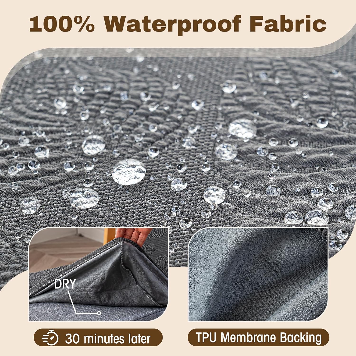 Gennia Recliner Sofa Covers 5 Pieces, Waterproof Sectional Couch Cover Stretch 3 Seat Reclining Couch Cover Soft Sofa Slipcover with Elastic Bottom Furniture Protector for Kis, Pets (Dark Gray)