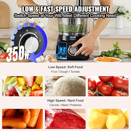 Miniatura 3 de VEVOR Procesador de alimentos, picador de verduras pequeño de 7 tazas para masa, trituración, rebanado, procesadores eléctricos de carne con disco