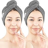 Vista 13 de American Soft Linen Toallas de pelo 100 % algodón para mujer, gorro de toalla de pelo, turbante de algodón para cabello largo y rizado Beige