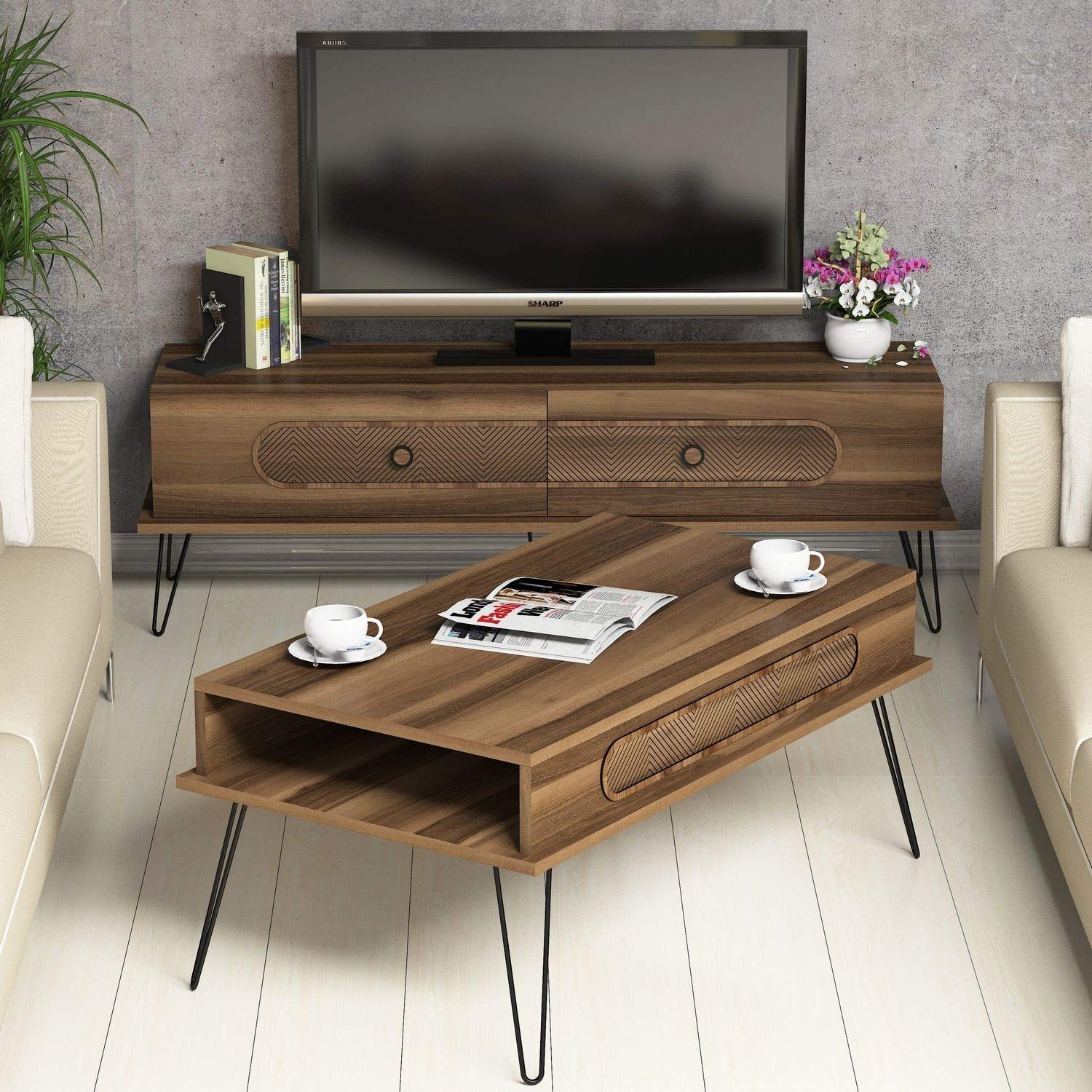 Skyedecom - Conjunto de muebles de salón de nogal – Walnut 845HCT5211